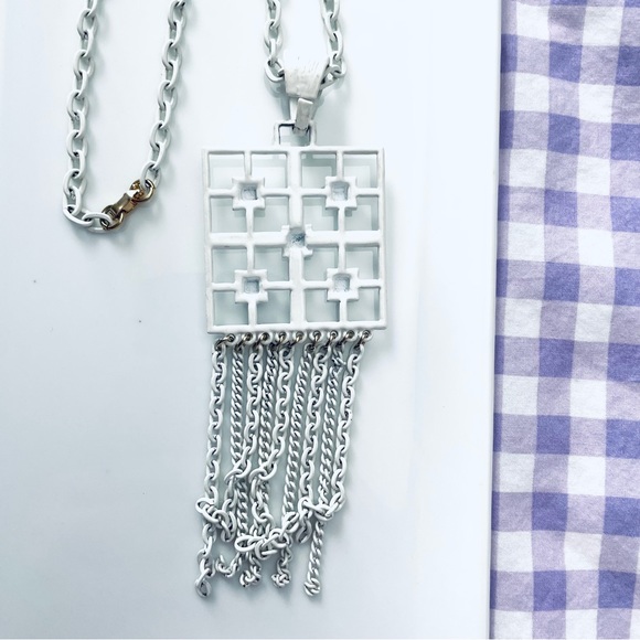 Vintage Midcentury Modern Greek Key Fringe Necklace - Picture 5 of 5